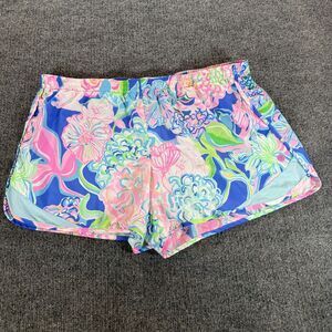 Lilly Pulitzer Luxletic Lined Ocean Trail Shorts Pink Blue Floral XL